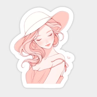 Minimalist line art pretty girl in pink Sticker